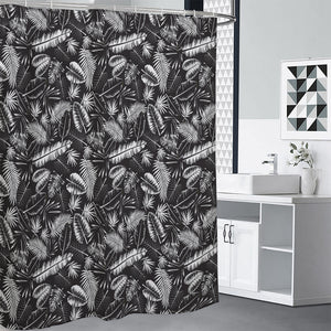 Black And White Tropical Palm Leaf Print Premium Shower Curtain