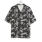 Black And White Tropical Palm Leaf Print Rayon Hawaiian Shirt