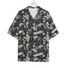 Black And White Tropical Palm Leaf Print Rayon Hawaiian Shirt