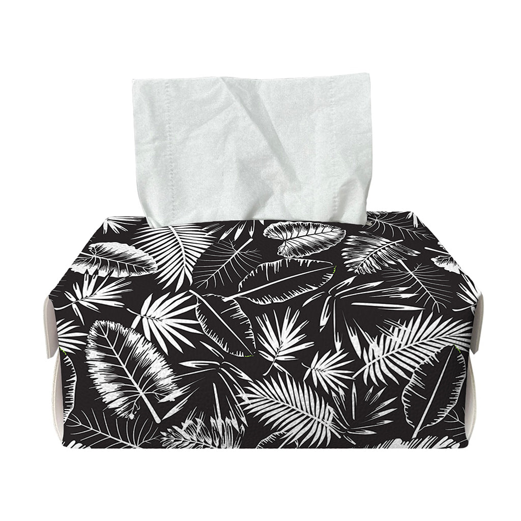 Black And White Tropical Palm Leaf Print Rectangle Tissue Box Cover