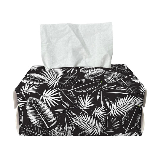 Black And White Tropical Palm Leaf Print Rectangle Tissue Box Cover