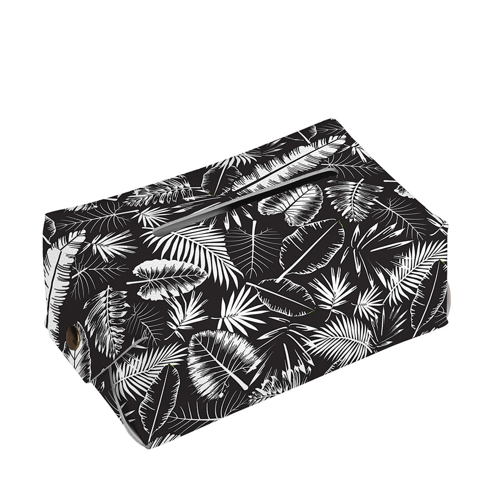Black And White Tropical Palm Leaf Print Rectangle Tissue Box Cover