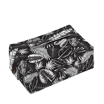 Black And White Tropical Palm Leaf Print Rectangle Tissue Box Cover