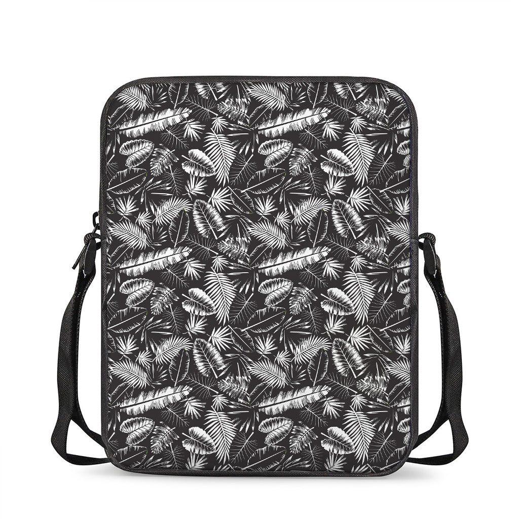 Black And White Tropical Palm Leaf Print Rectangular Crossbody Bag