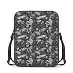 Black And White Tropical Palm Leaf Print Rectangular Crossbody Bag