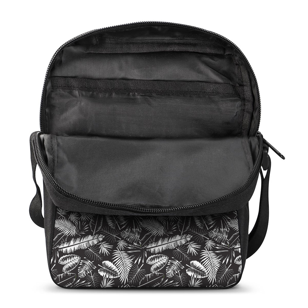 Black And White Tropical Palm Leaf Print Rectangular Crossbody Bag