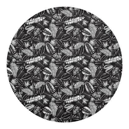 Black And White Tropical Palm Leaf Print Round Blanket