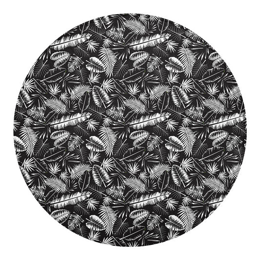 Black And White Tropical Palm Leaf Print Round Blanket