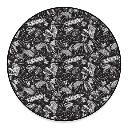 Black And White Tropical Palm Leaf Print Round Floor Mat