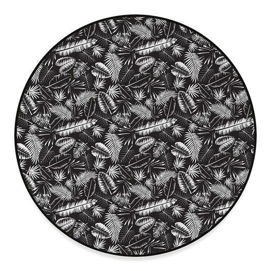 Black And White Tropical Palm Leaf Print Round Floor Mat