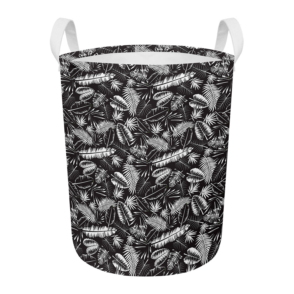 Black And White Tropical Palm Leaf Print Round Laundry Basket