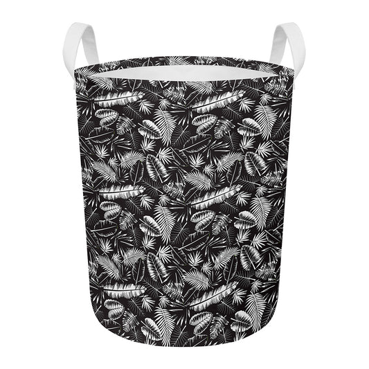 Black And White Tropical Palm Leaf Print Round Laundry Basket