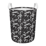 Black And White Tropical Palm Leaf Print Round Laundry Basket