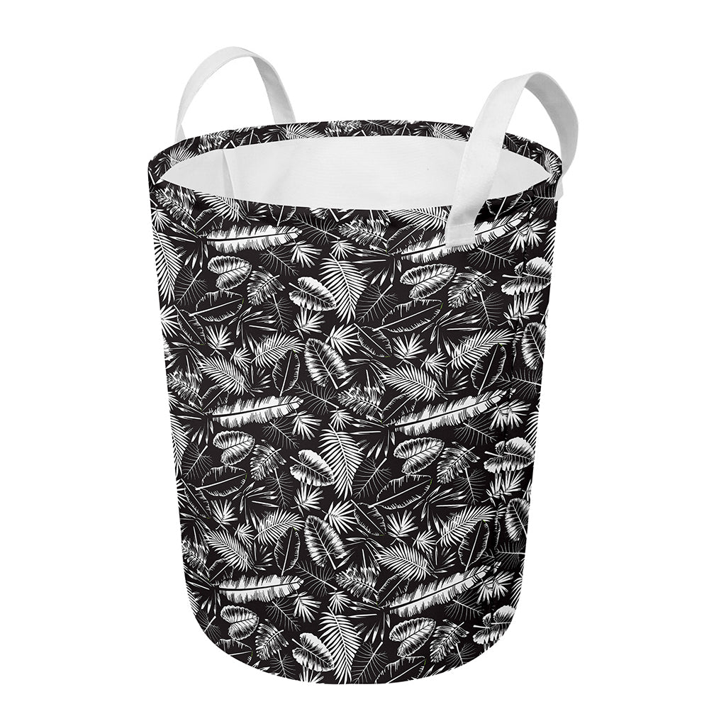 Black And White Tropical Palm Leaf Print Round Laundry Basket