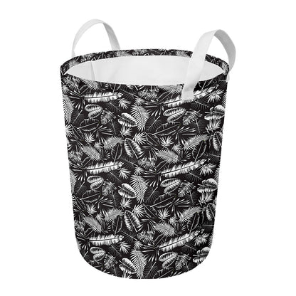Black And White Tropical Palm Leaf Print Round Laundry Basket