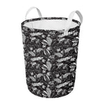 Black And White Tropical Palm Leaf Print Round Laundry Basket