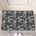 Black And White Tropical Palm Leaf Print Rubber Doormat