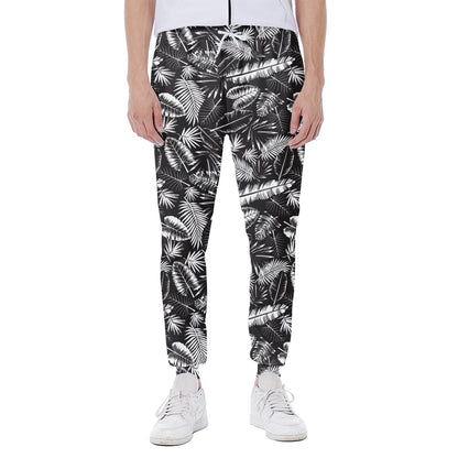 Black And White Tropical Palm Leaf Print Scuba Joggers