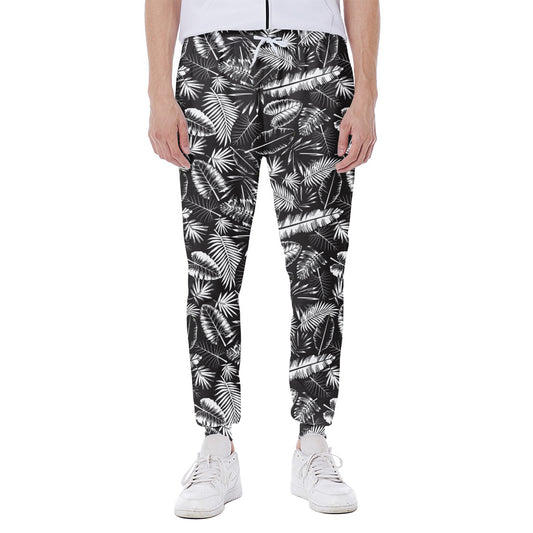 Black And White Tropical Palm Leaf Print Scuba Joggers