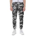 Black And White Tropical Palm Leaf Print Scuba Joggers