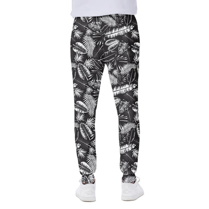 Black And White Tropical Palm Leaf Print Scuba Joggers