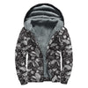 Black And White Tropical Palm Leaf Print Sherpa Lined Zip Up Hoodie