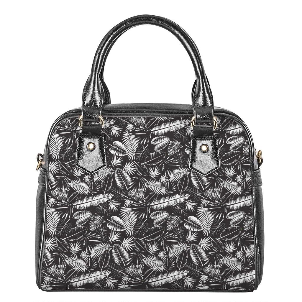 Black And White Tropical Palm Leaf Print Shoulder Handbag