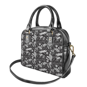 Black And White Tropical Palm Leaf Print Shoulder Handbag