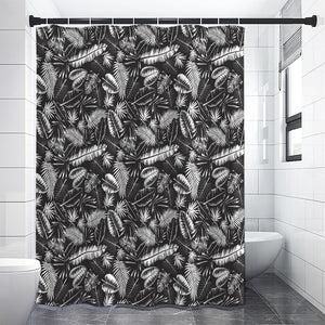 Black And White Tropical Palm Leaf Print Shower Curtain