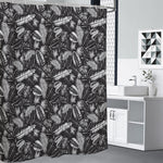 Black And White Tropical Palm Leaf Print Shower Curtain