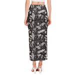 Black And White Tropical Palm Leaf Print Side Slit Maxi Skirt
