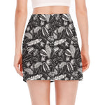 Black And White Tropical Palm Leaf Print Side Slit Mini Skirt