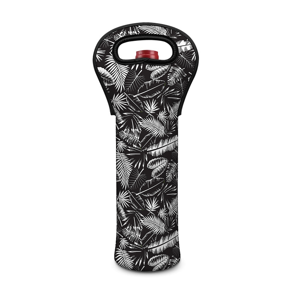 Black And White Tropical Palm Leaf Print Single Neoprene Wine Tote