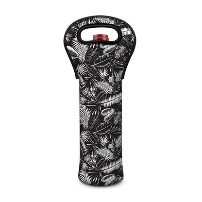 Black And White Tropical Palm Leaf Print Single Neoprene Wine Tote