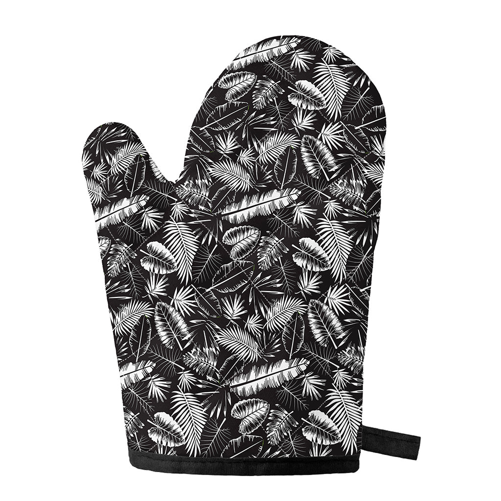 Black And White Tropical Palm Leaf Print Single Oven Mitt
