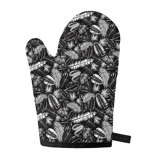 Black And White Tropical Palm Leaf Print Single Oven Mitt