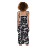 Black And White Tropical Palm Leaf Print Slim Fit Midi Cami Dress