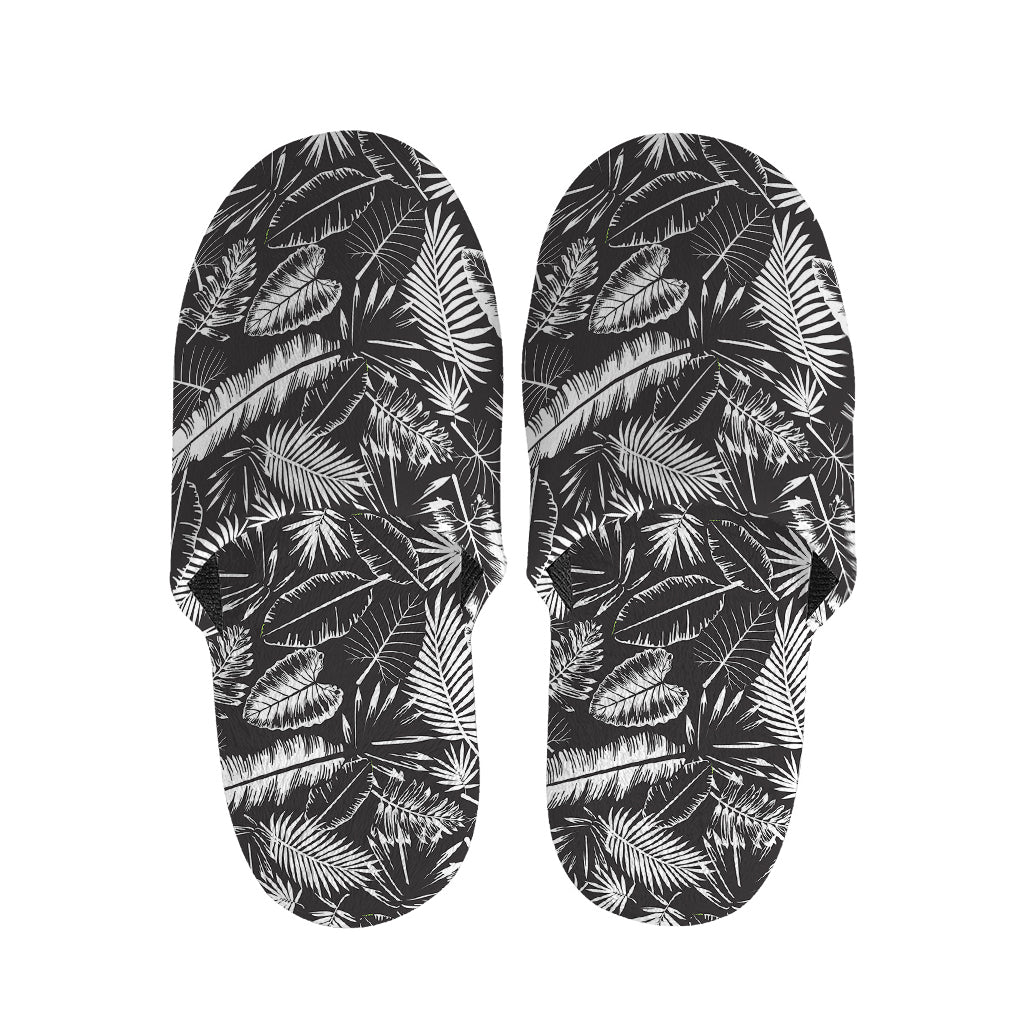 Black And White Tropical Palm Leaf Print Slippers