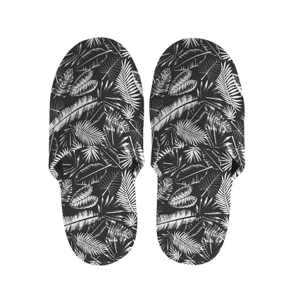 Black And White Tropical Palm Leaf Print Slippers