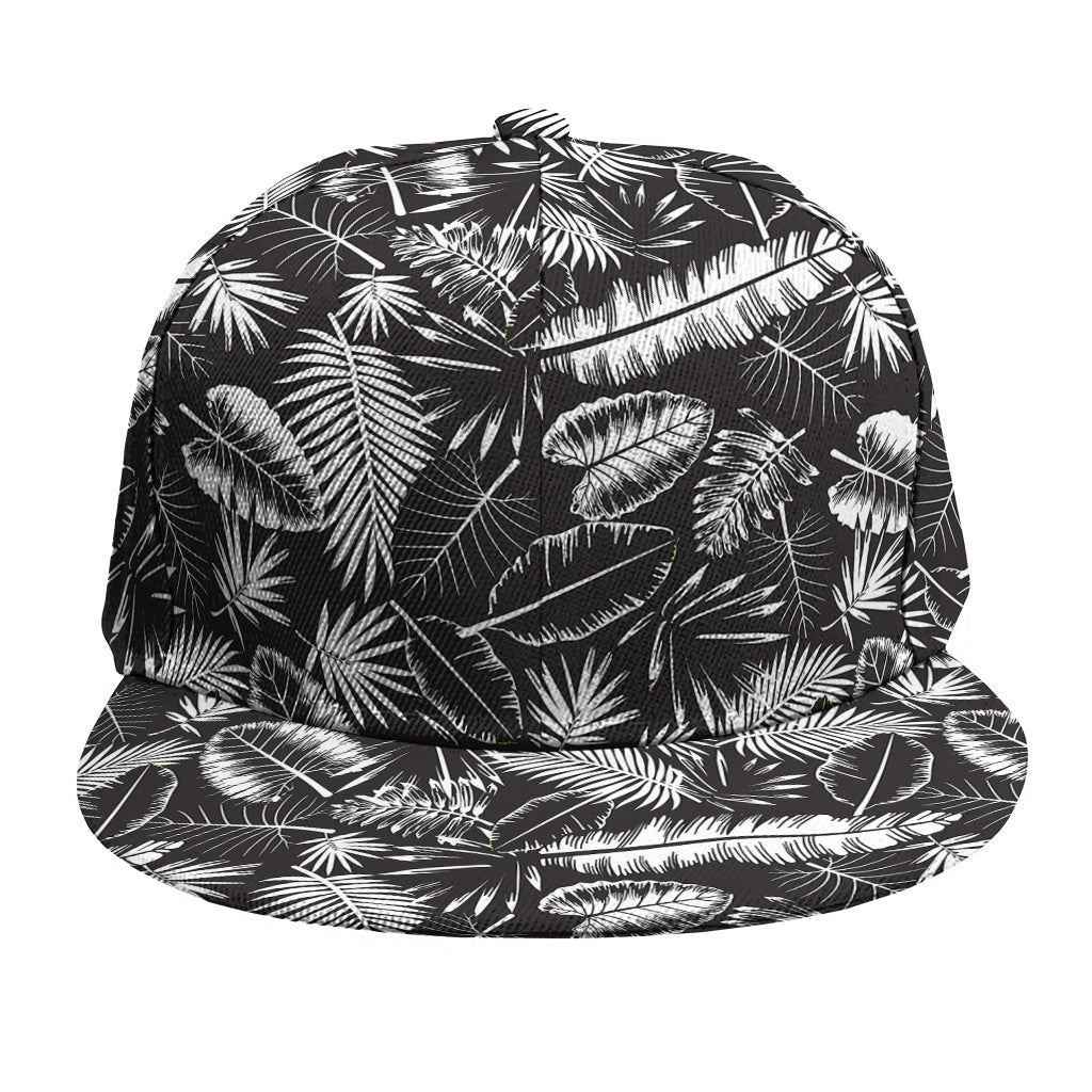 Black And White Tropical Palm Leaf Print Snapback Cap