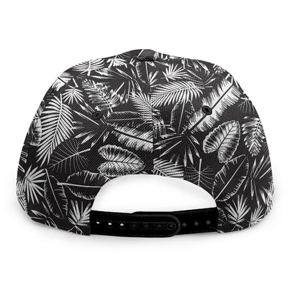 Black And White Tropical Palm Leaf Print Snapback Cap