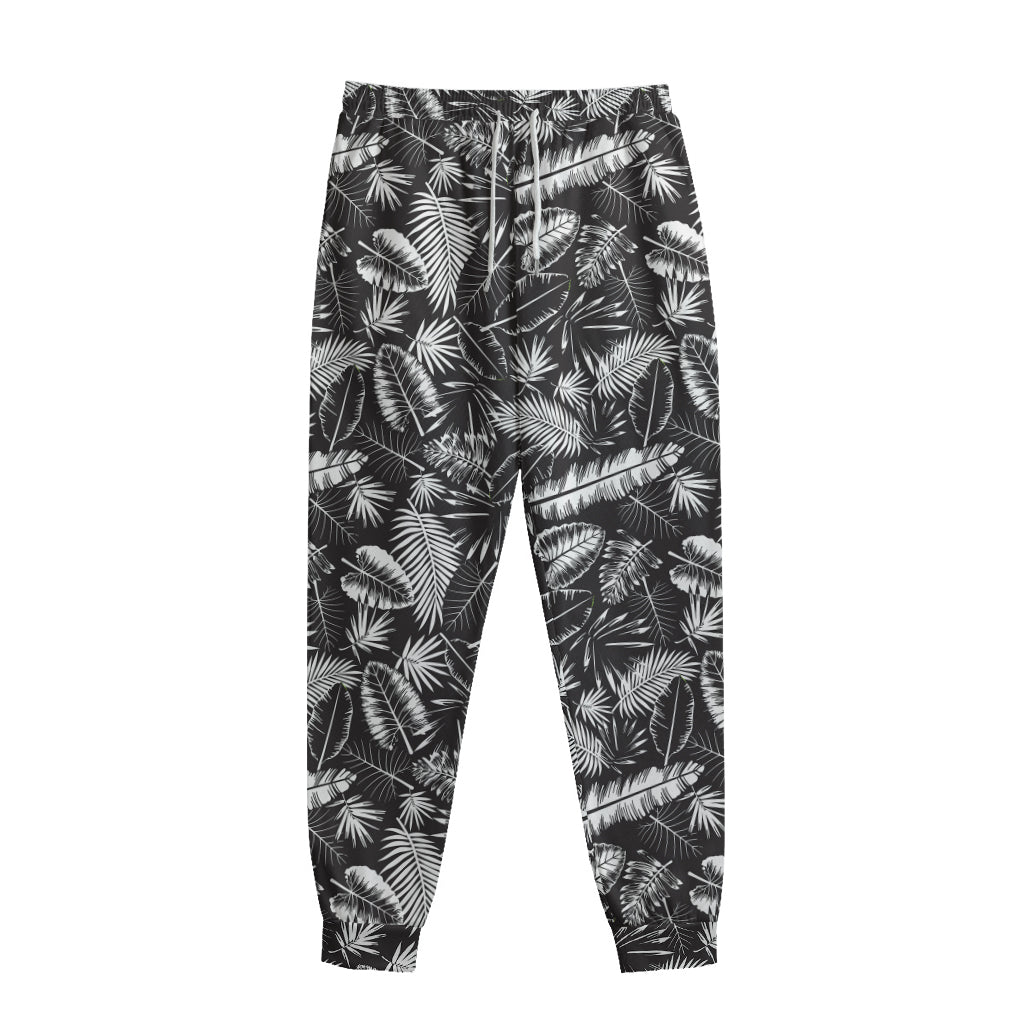 Black And White Tropical Palm Leaf Print Sweatpants