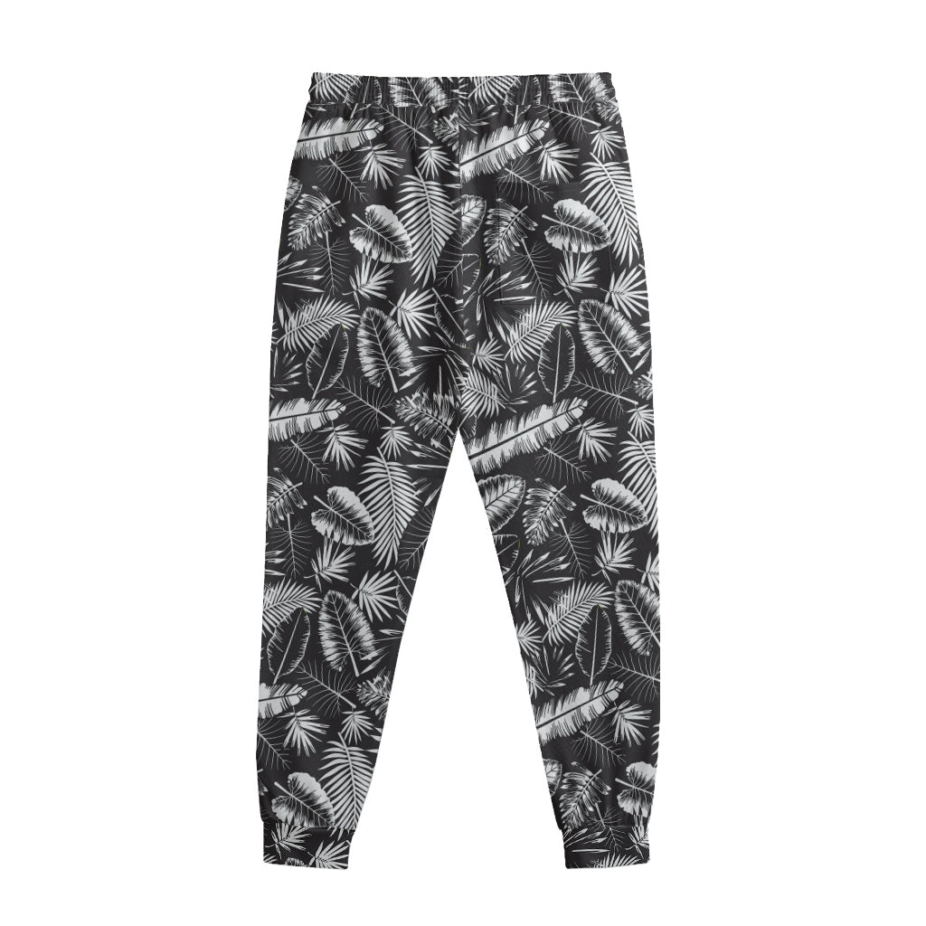 Black And White Tropical Palm Leaf Print Sweatpants