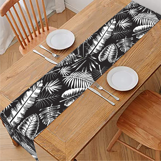 Black And White Tropical Palm Leaf Print Table Runner