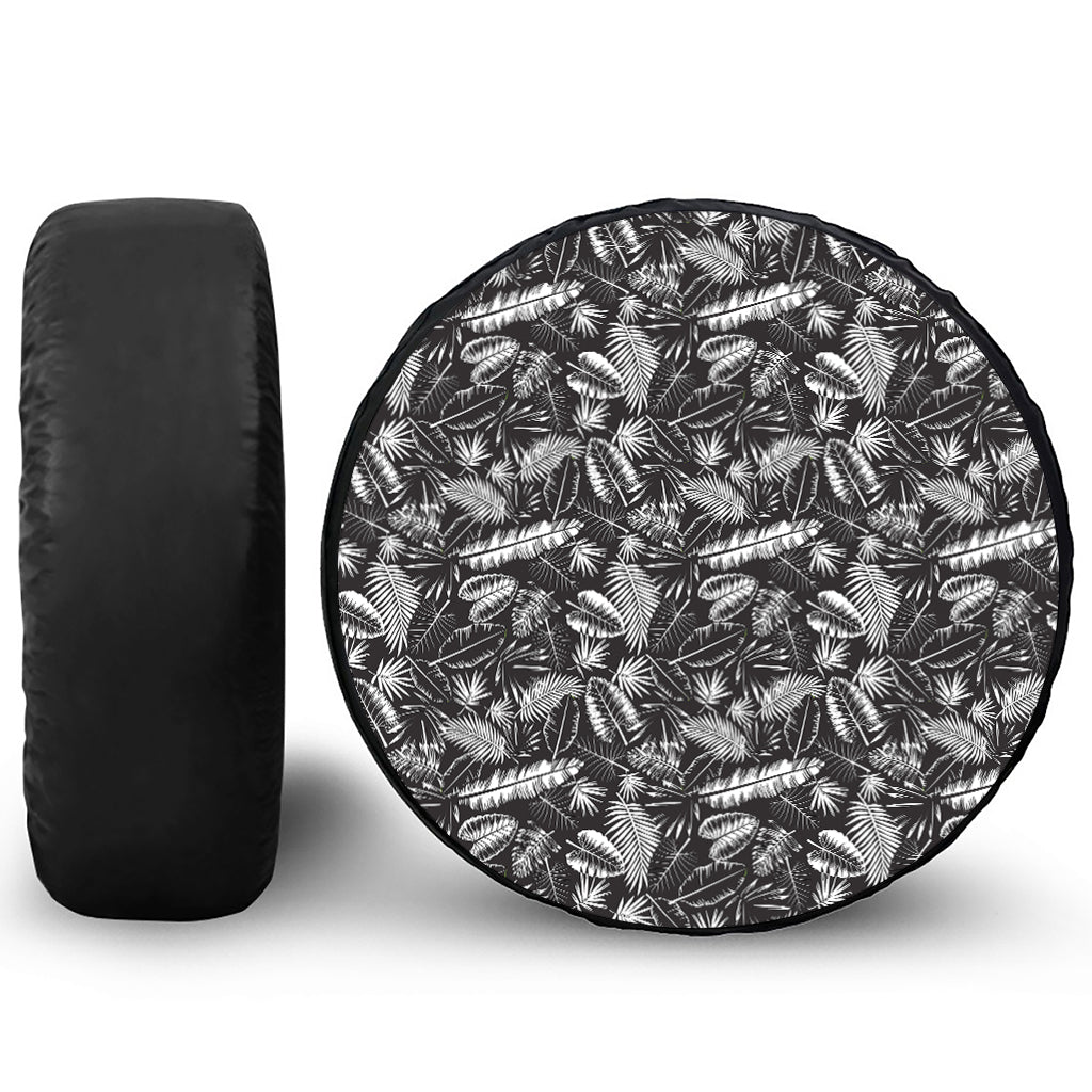 Black And White Tropical Palm Leaf Print Tire Cover