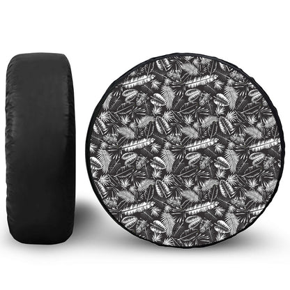 Black And White Tropical Palm Leaf Print Tire Cover