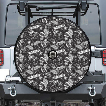 Black And White Tropical Palm Leaf Print Tire Cover With Camera Hole