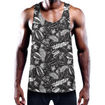 Black And White Tropical Palm Leaf Print Training Tank Top