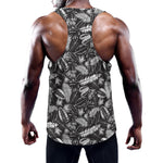 Black And White Tropical Palm Leaf Print Training Tank Top