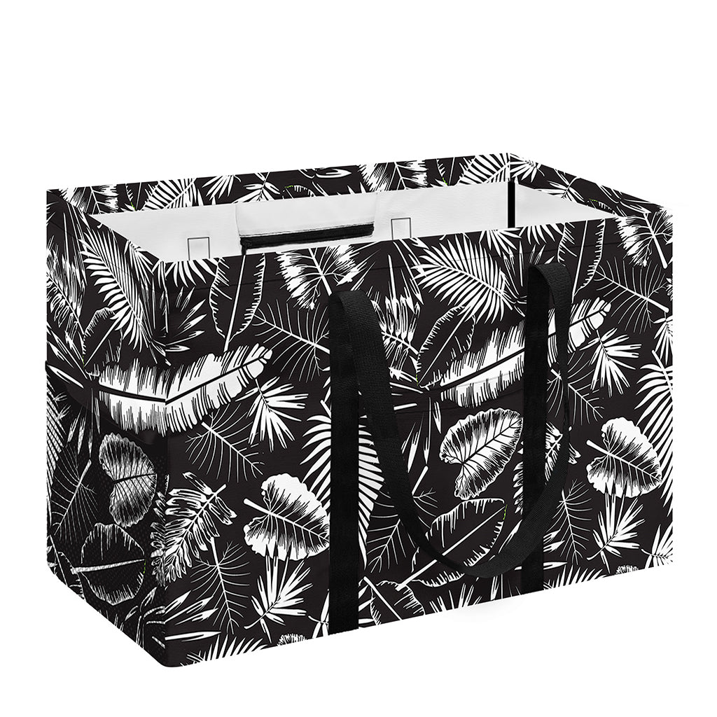 Black And White Tropical Palm Leaf Print Utility Tote Bag